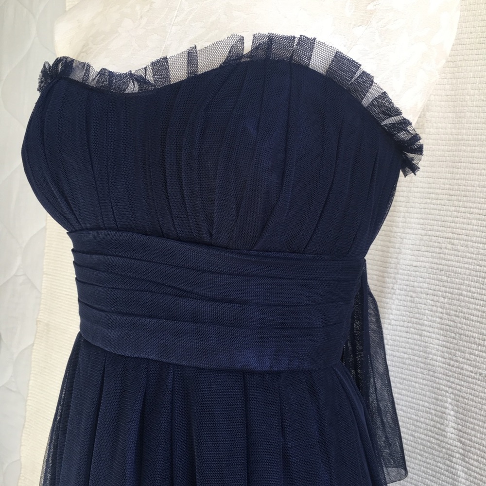 Vera Wang 4 Corset Strapless Tulle Midi Dress Blue - Picture 13 of 15